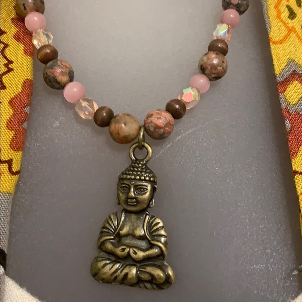 Handcrafted Pewter Buddha Rhodonite Necklace Set - Picture 5 of 7